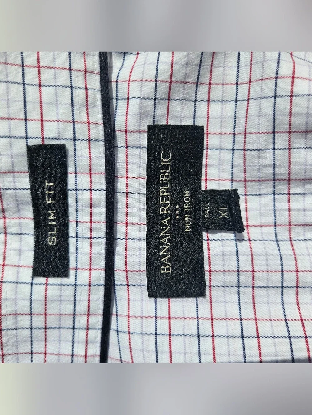 Banana Republic Men's White, Red, Blue Windowpane Button-Up Shirt Xl Tall Slim